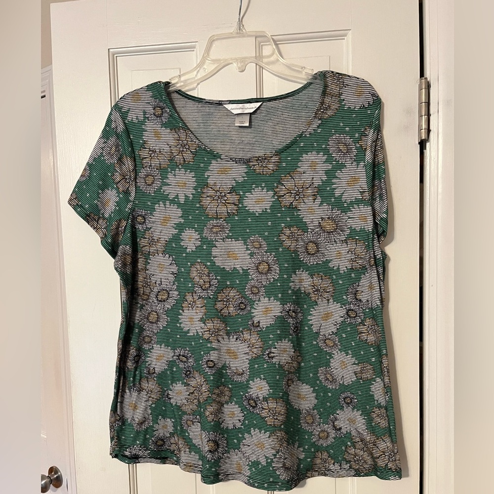 Christopher & Banks Floral Green Short Sleeve Tee